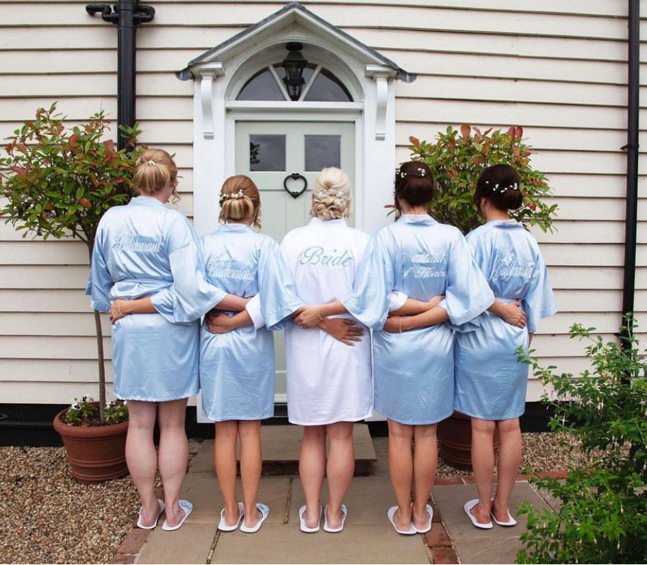 Bridal robes- Baby blue and white satin robes