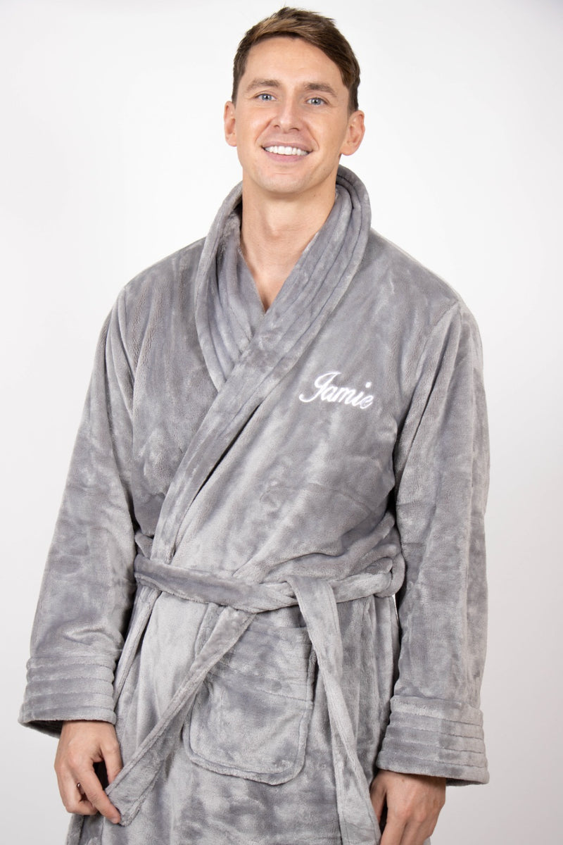 Luxurious Fluffy Grey Mens Robepersonalised robeUKRobes4you