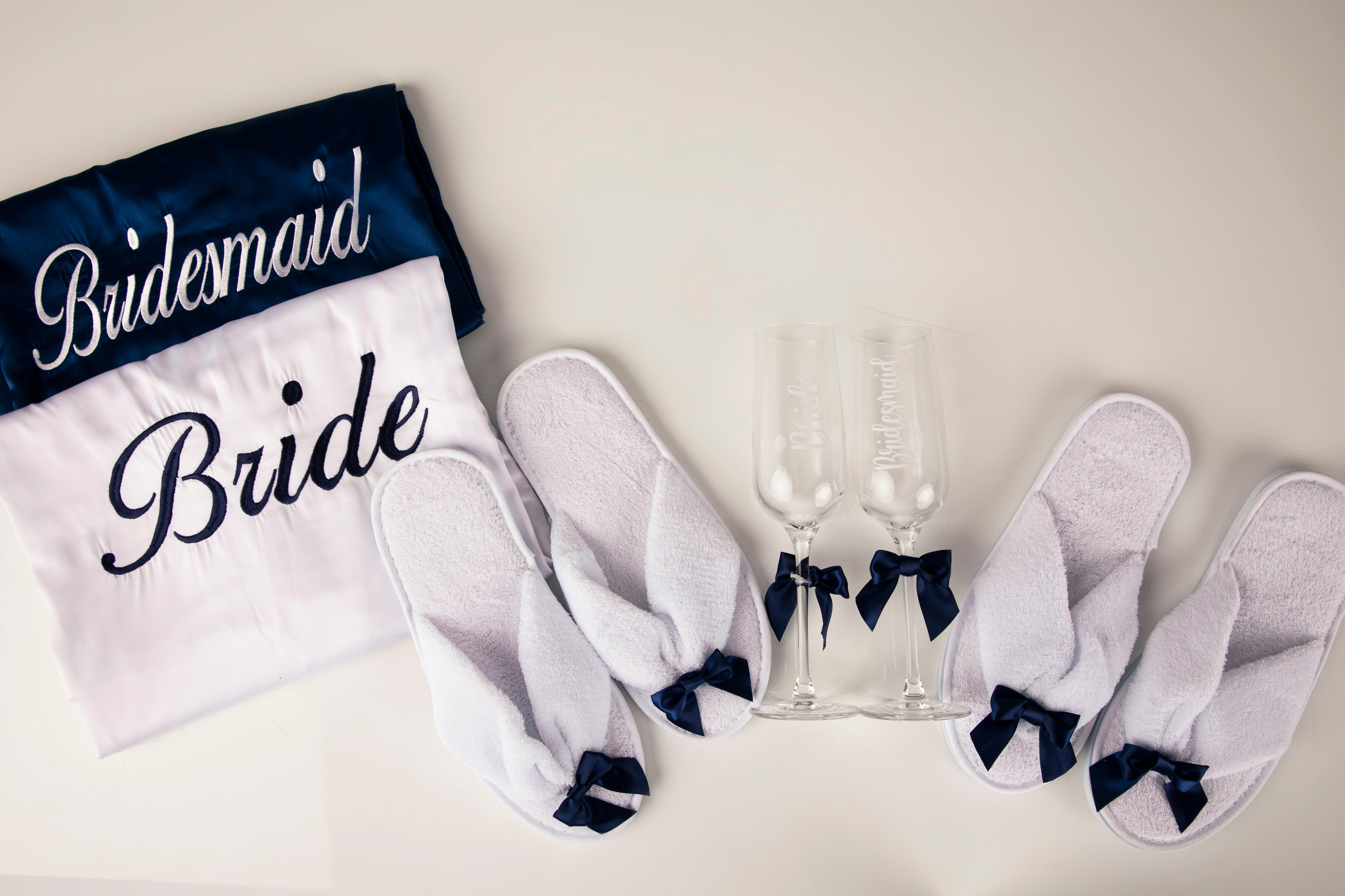 Navy and white satin personalised robes-uk-robes4you 