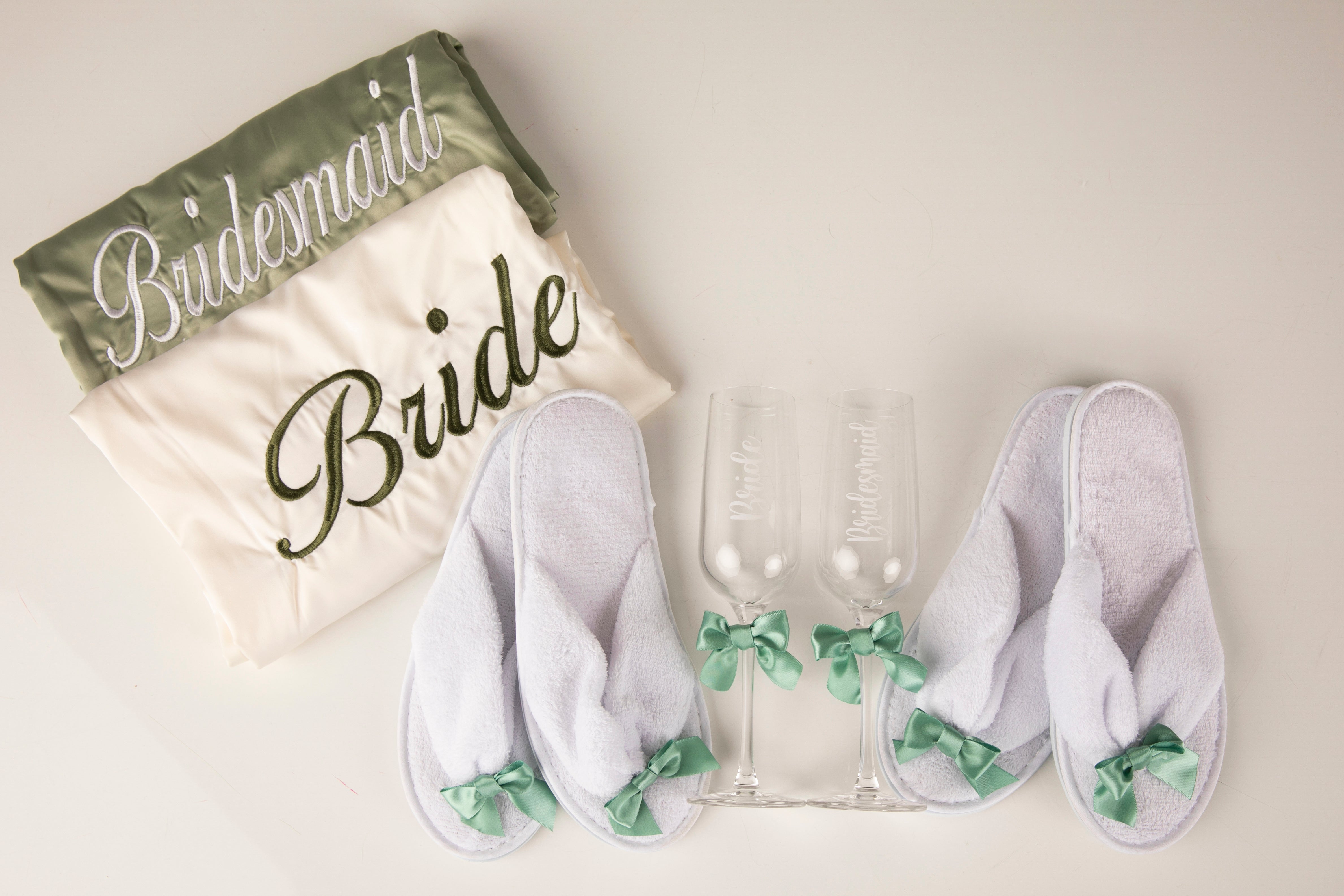 sage green and white personalised wedding robes-uk-Robes4you