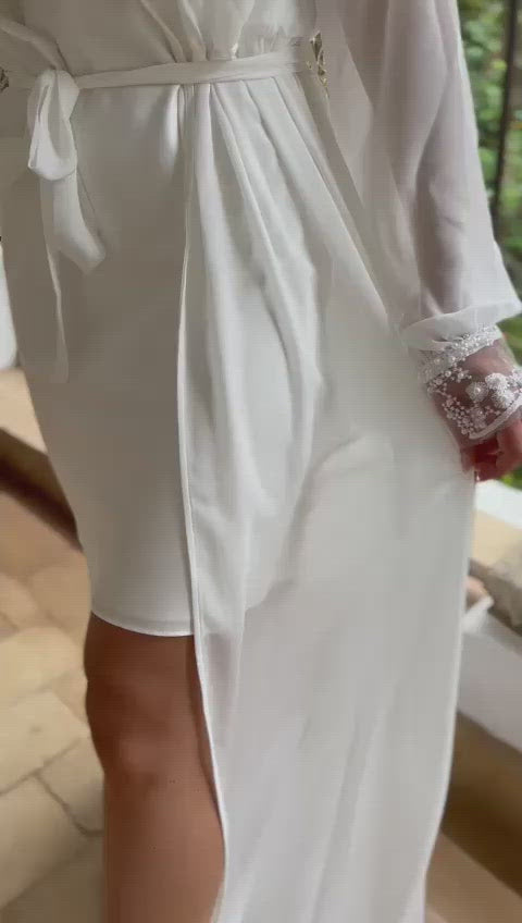 Suzie Bridal Robe- Long mesh bridal robe with beading detail on the front and sleeve & Satin slip.