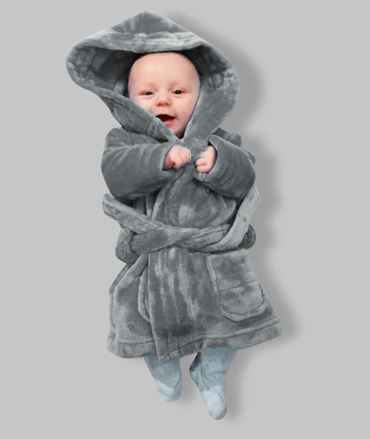 Childs grey fluffy personalised robe- robes4you -uk