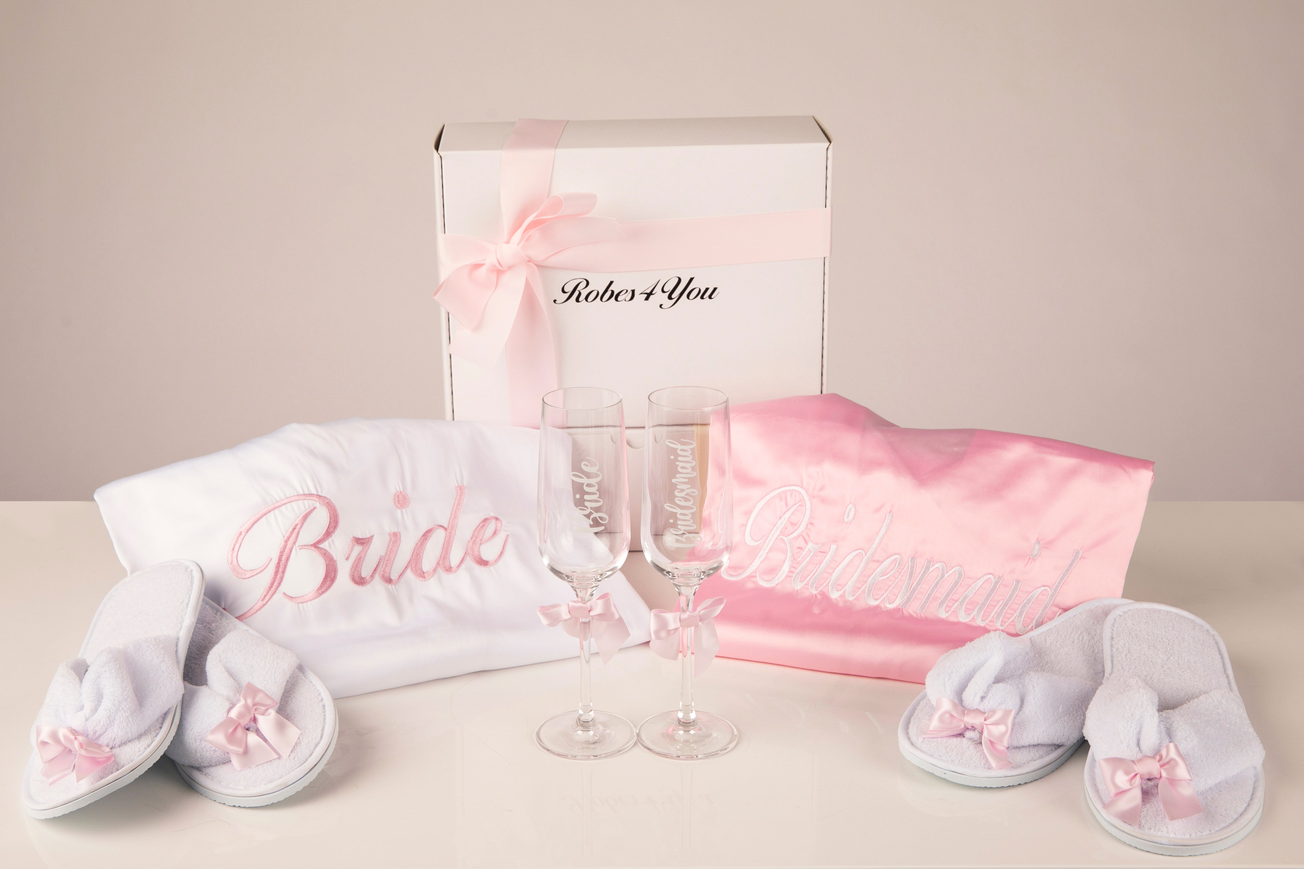 White and baby pink bridal robes in gift box UK-Robes4you 