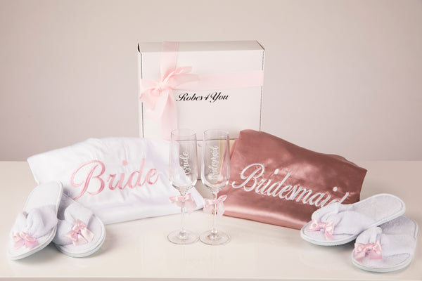 Blush pink and white satin bridal robes-UK-Robes4you 