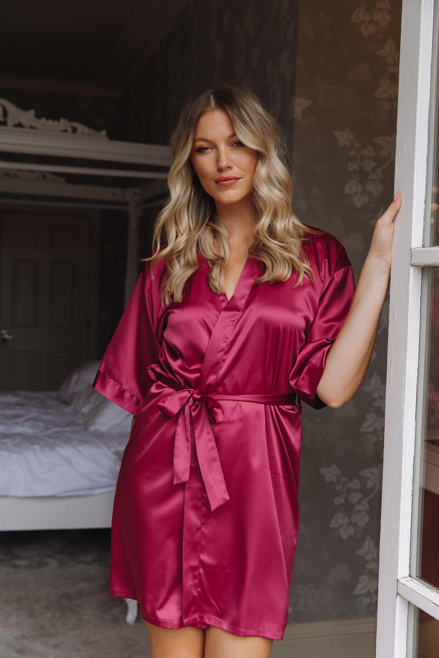 Burgundy silk dressing gown UK -Robes4you