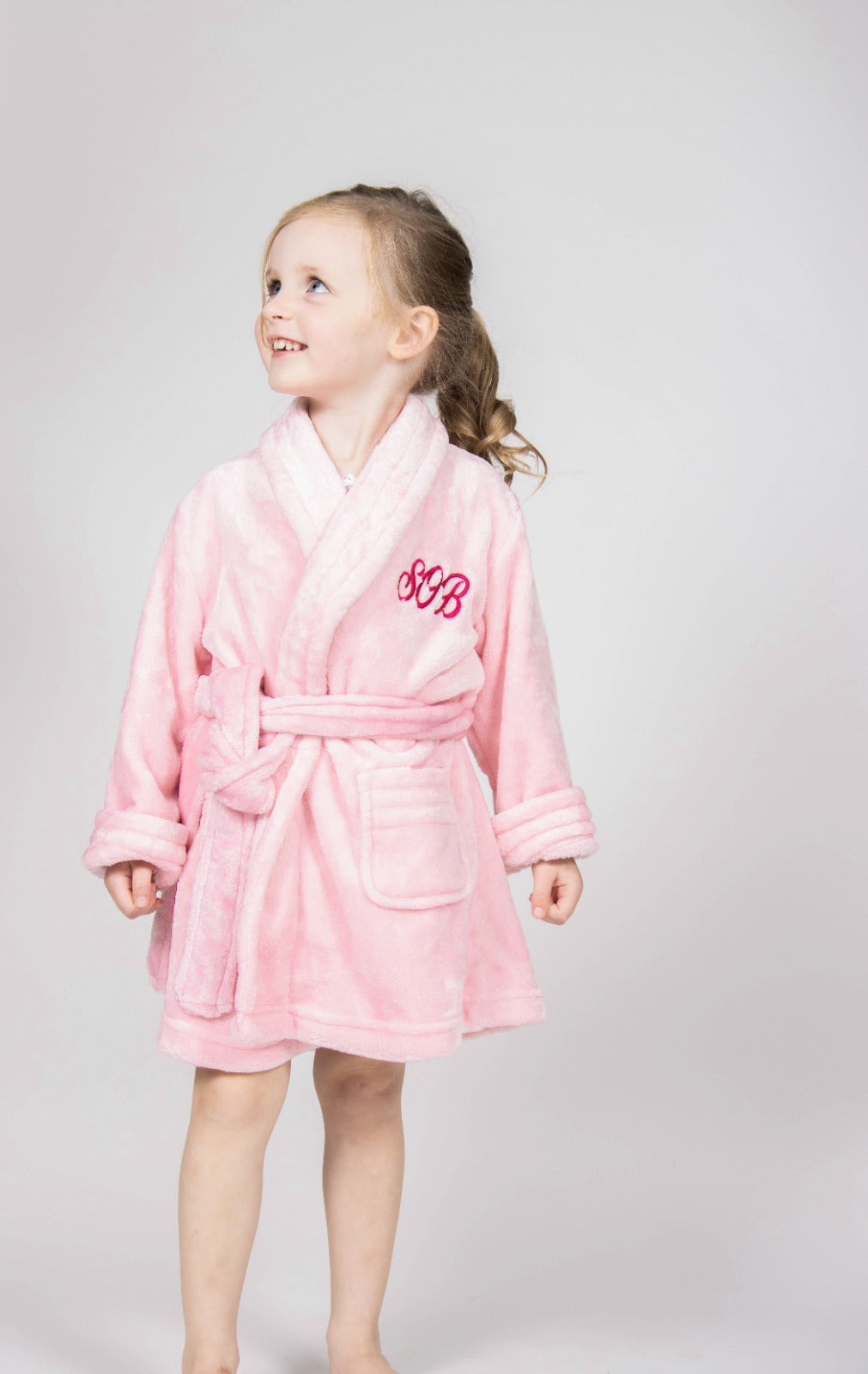 Childrens Personalised Baby Pink hooded Robe