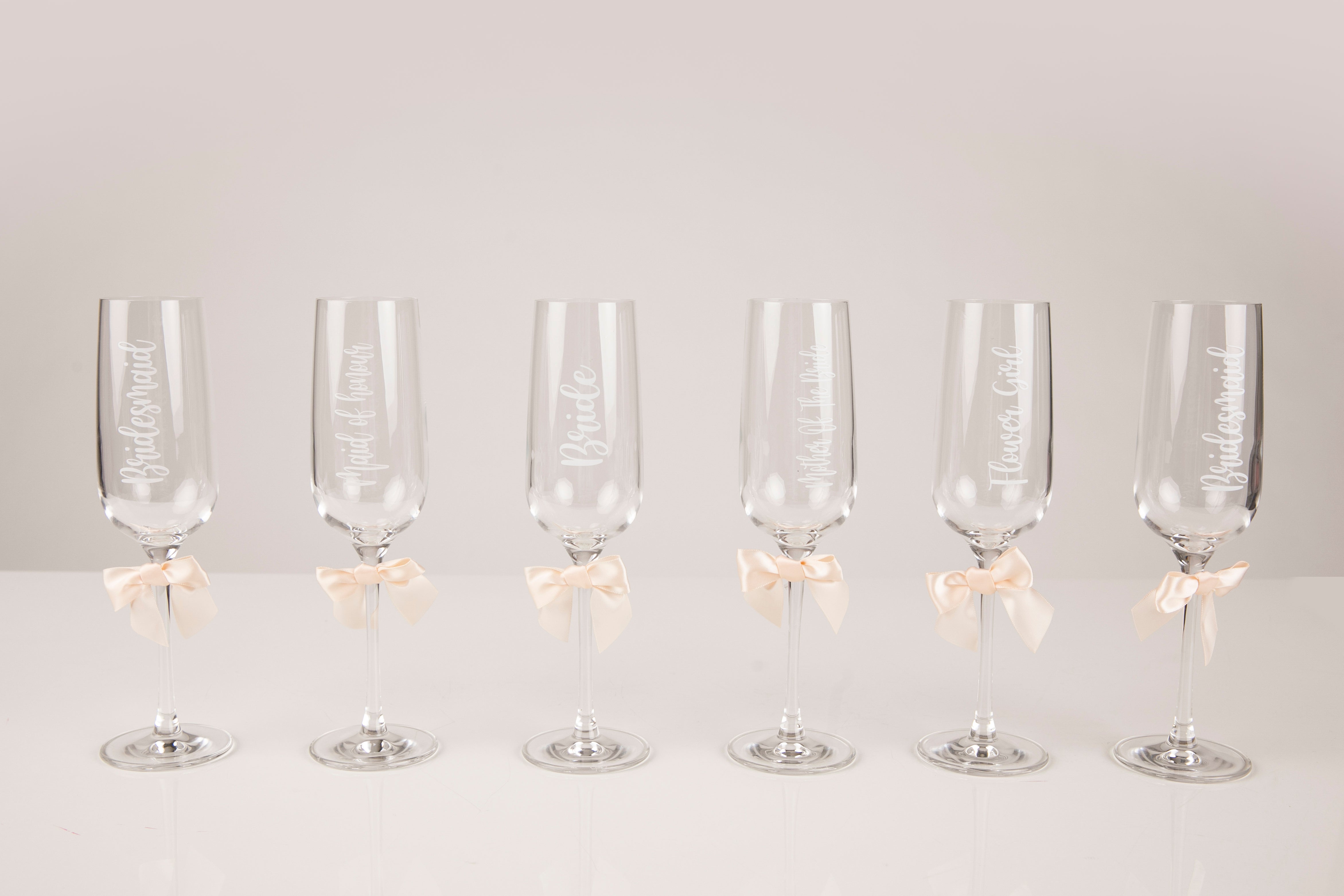 Personalised ivory bridesmaid flutes -robes4you 