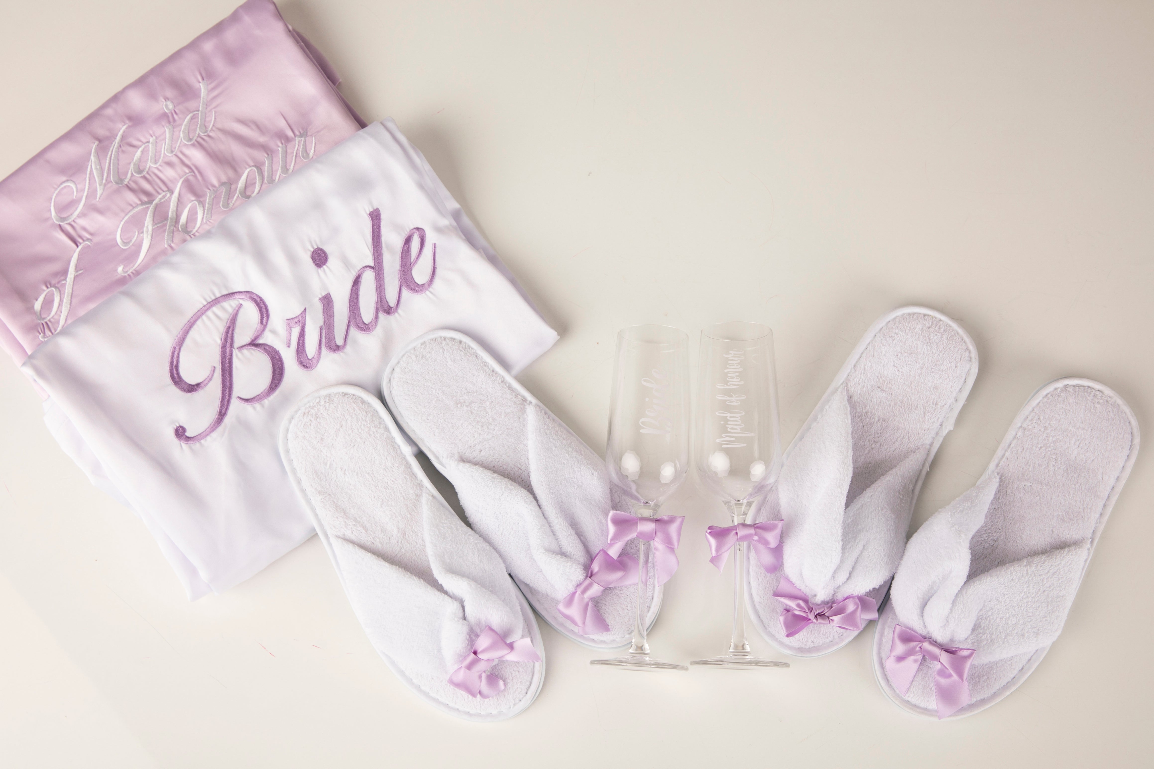 Lilac and white satin bridal robes-robes4you 