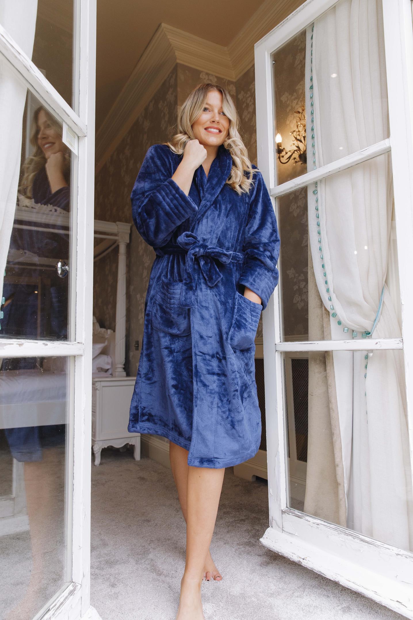 Personalised Navy womens  Fluffy Robe - Robes4you-uk 