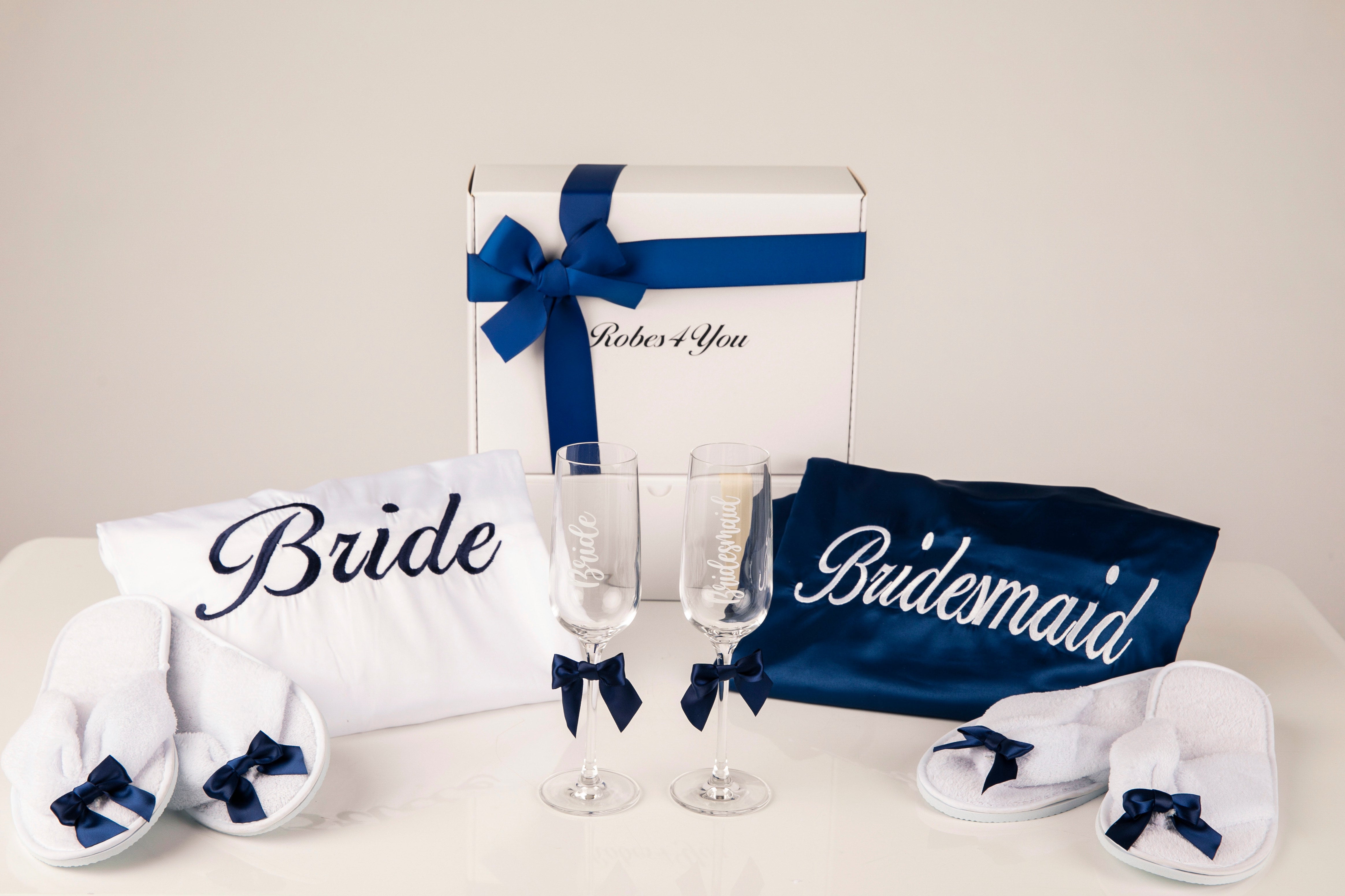 Navy and white personalised wedding robes-uk-robes4you