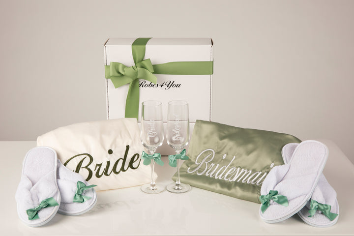 sage green and white satin bridal robes-uk-robes4you