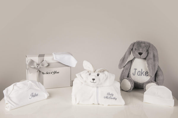 Baby Shower hamper-Rabbit all in one suit-Baby Grow-hat-bib and teddy all gift boxed