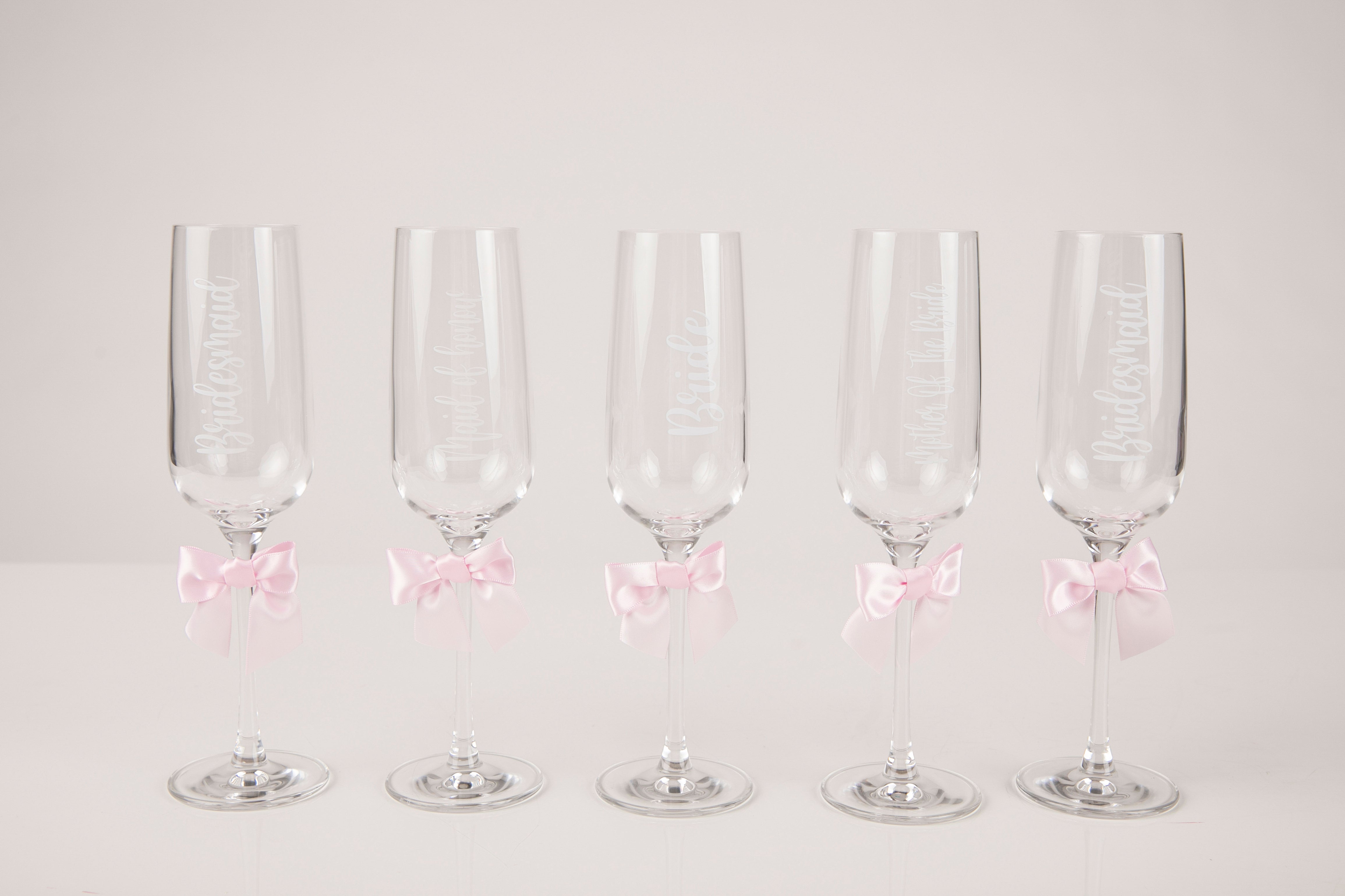 Personalised baby pink bridesmaid flutes -robes4you 