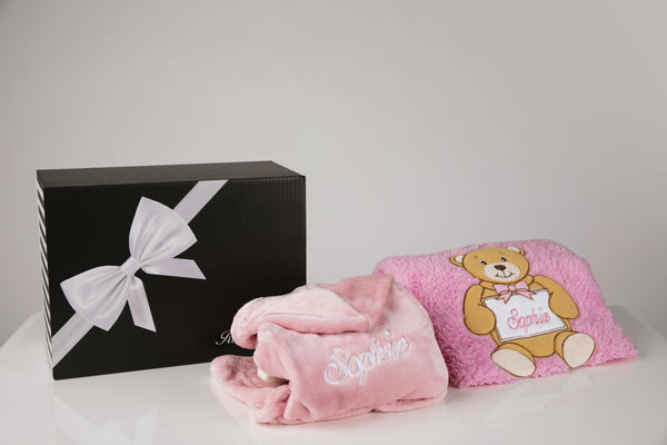 Pink Baby Robe Embroidered with Name Plate Pink blanket with gift box