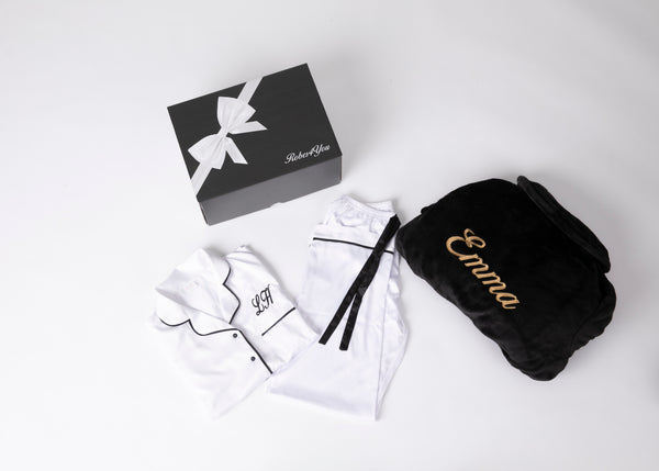 Luxurious Soft Fluffy Robe Hamper &  Long Satin Pyjamas presented in a gift box