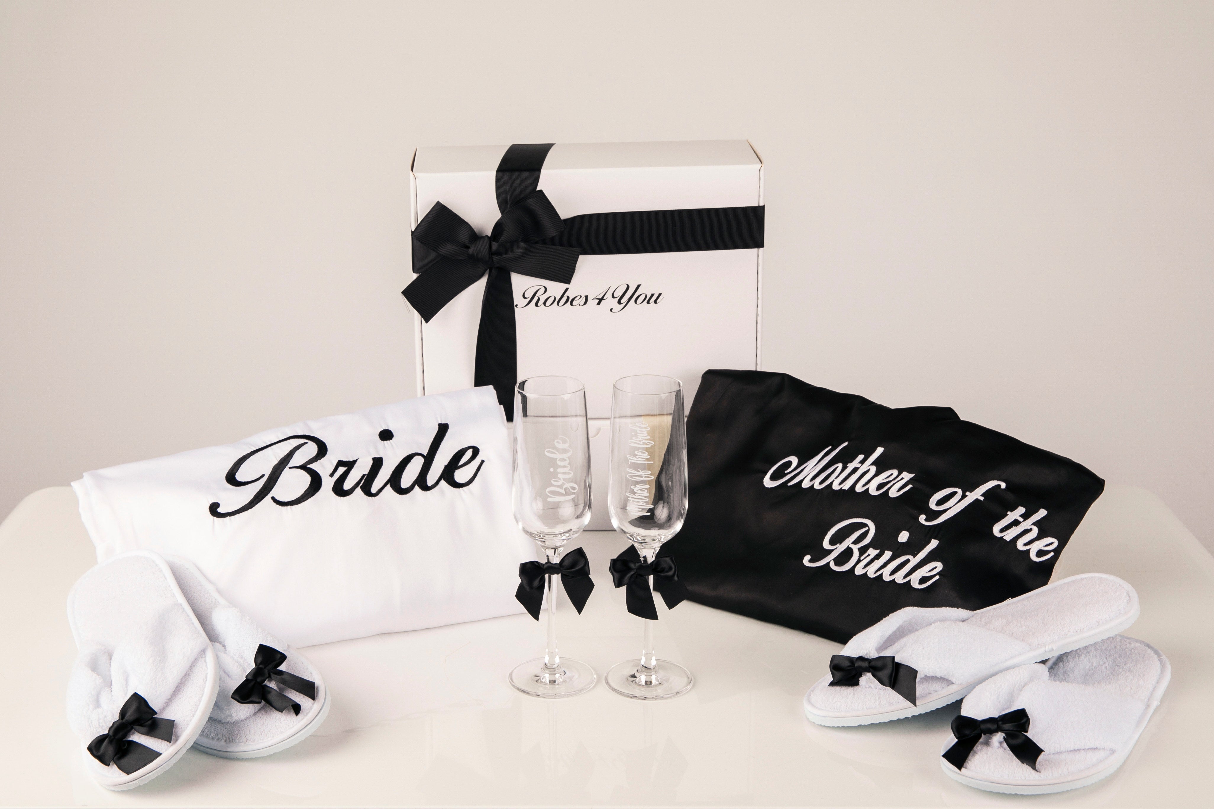 Black and white personalised bridal robes UK- Robes4you 