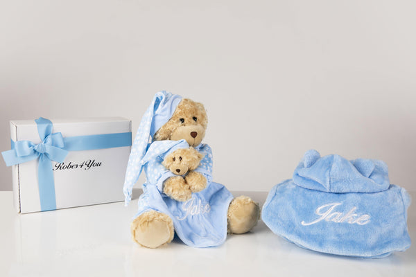 Baby Boy Gift set- Personalised baby boy robe and Teddy-robes4you-uk