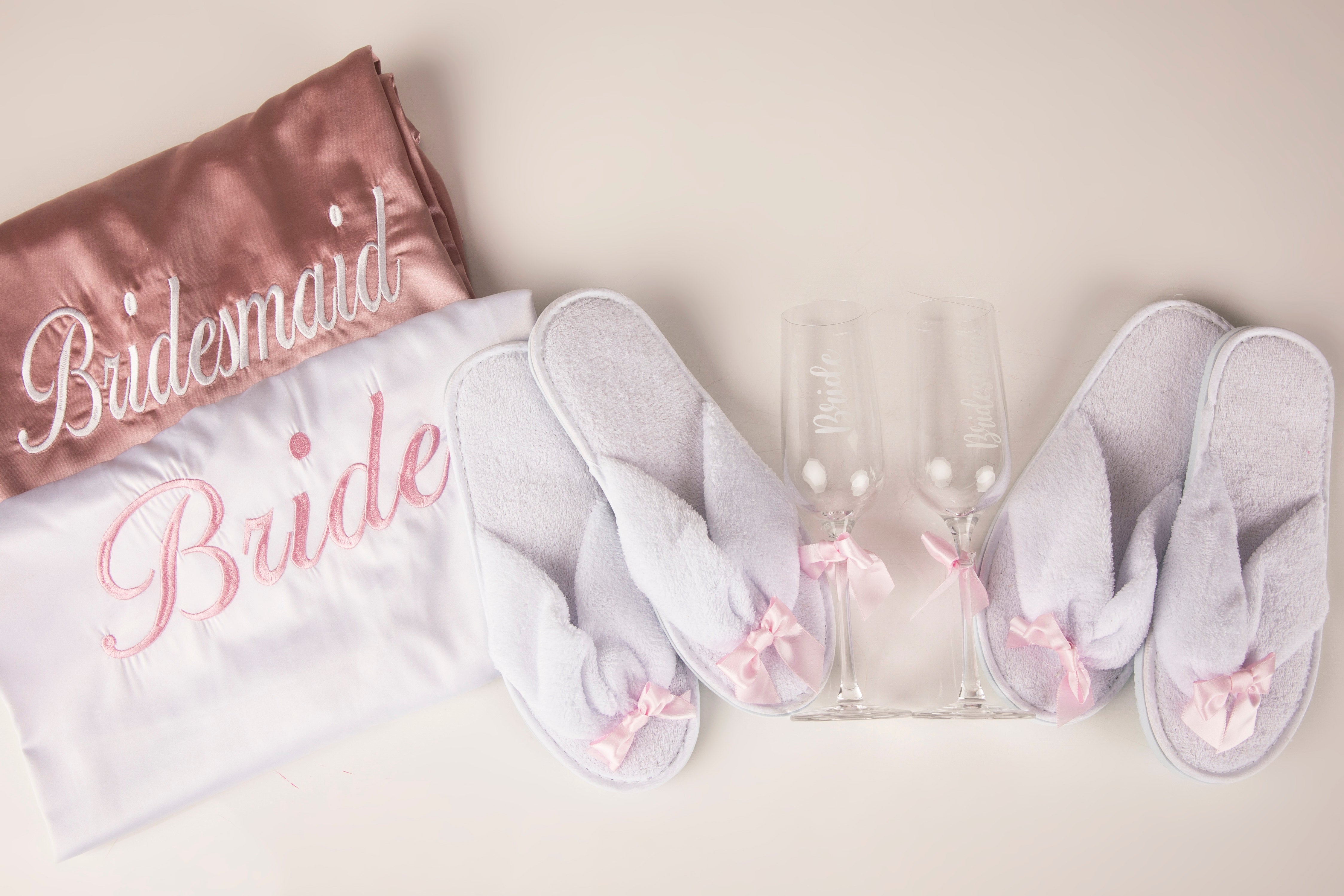 Personalised blush pink satin bridal robes-UK- Robes4you