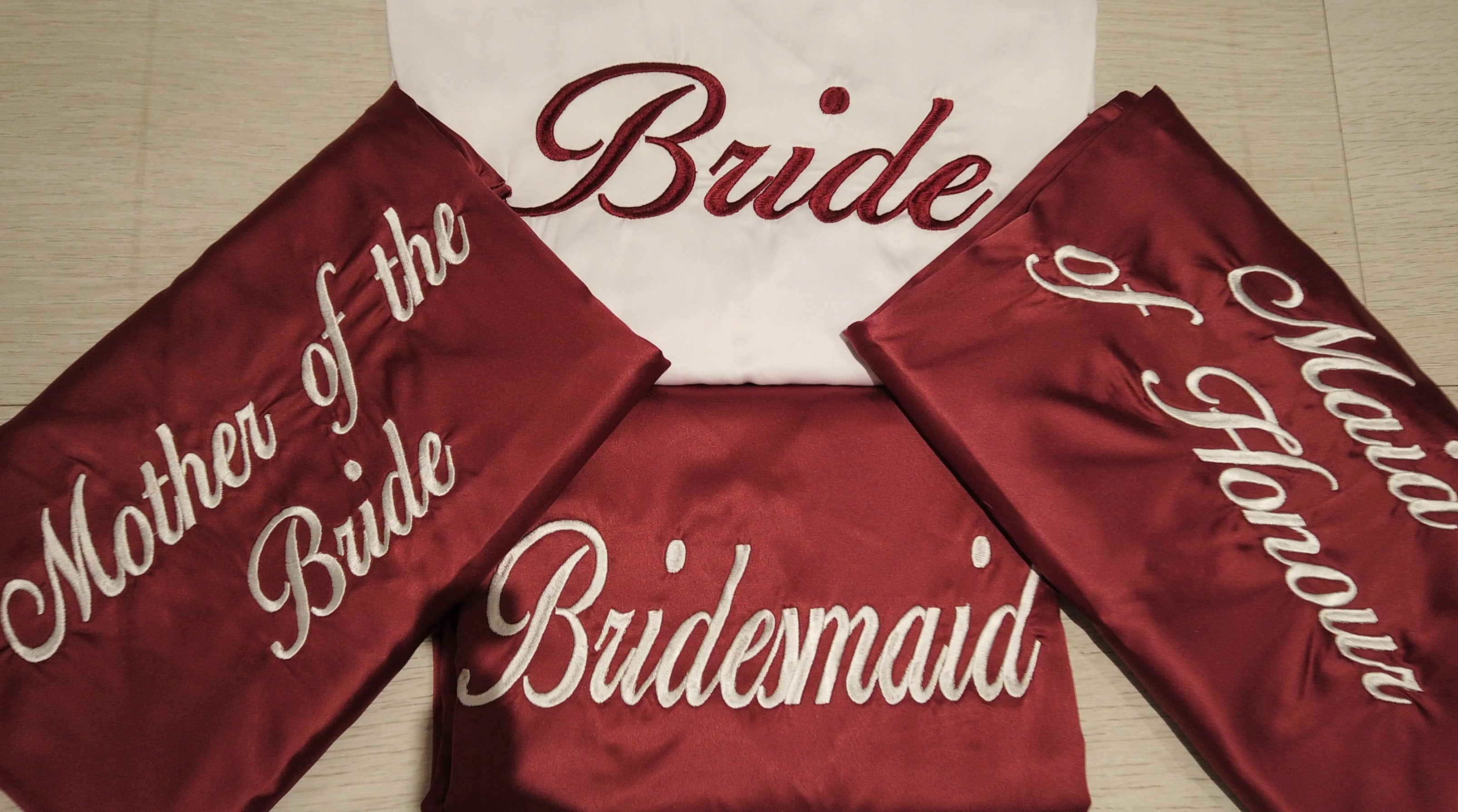 Burgundy and white personalised bridal robes UK -Robes4you 