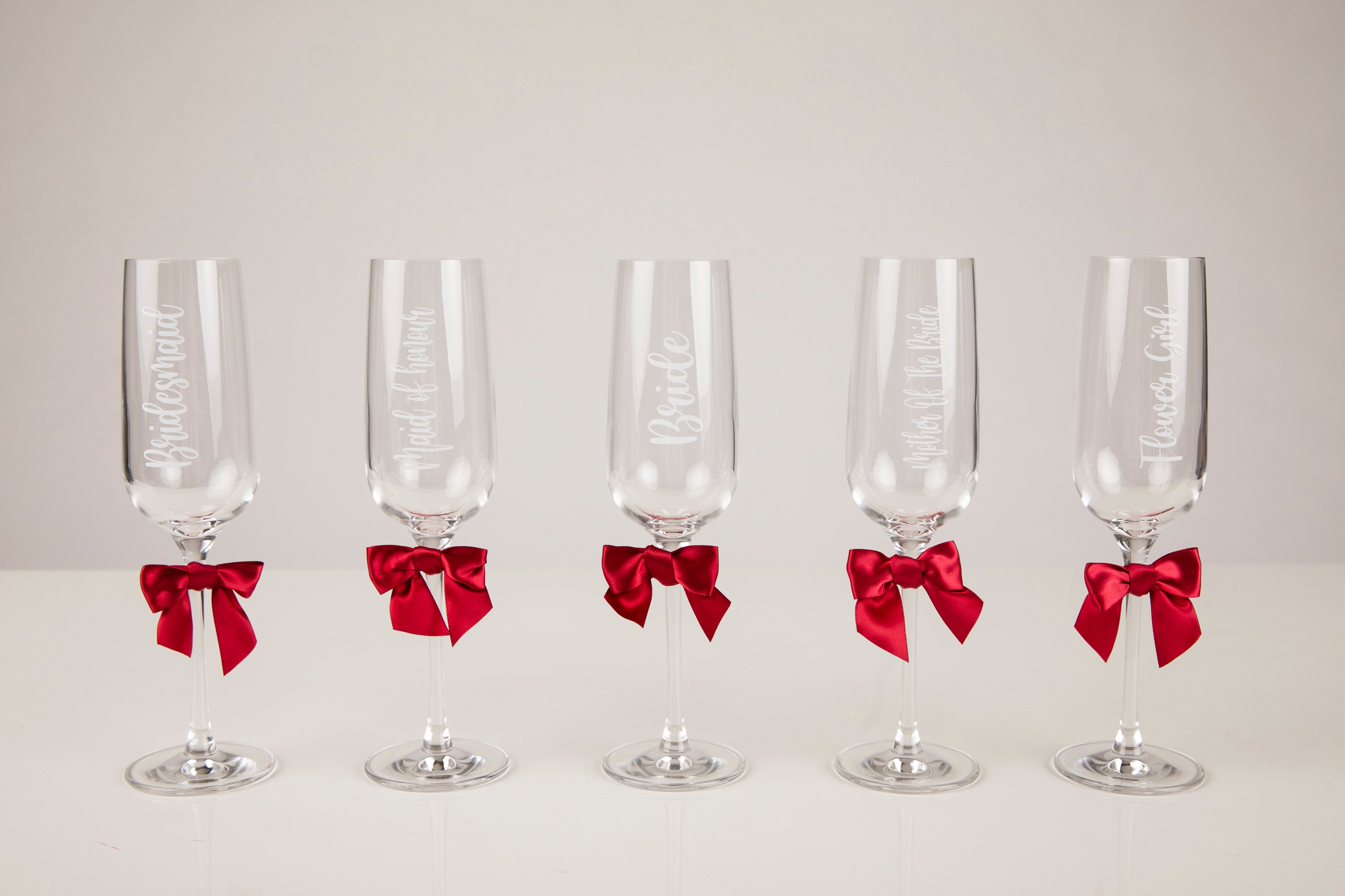 Personalised burgundy bridesmaid flutes -robes4you 