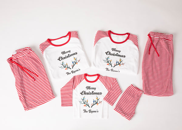 Christmas family pyjamas -Red and White Striped Cotton pyjamas