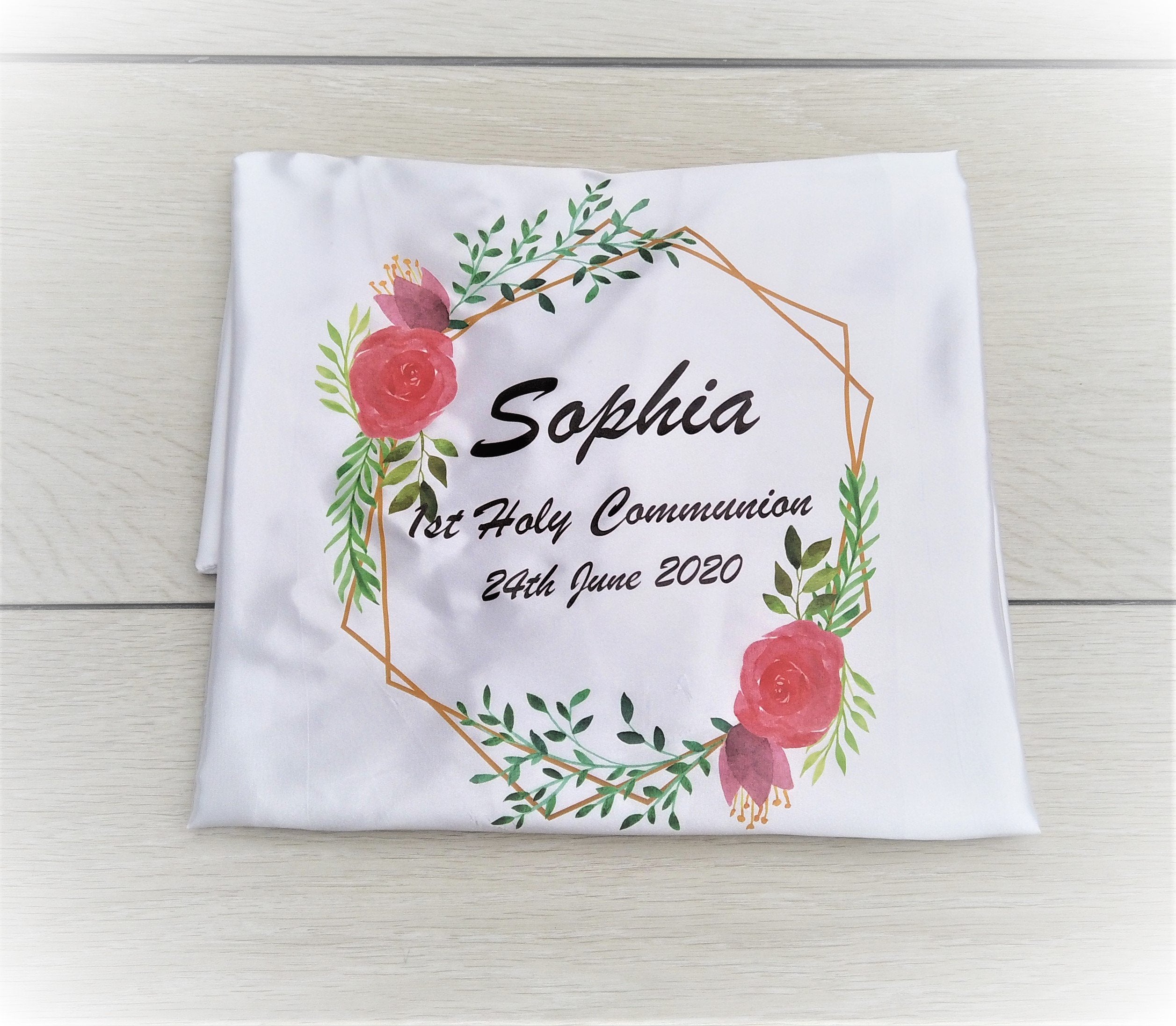 Personalised Communion Satin Robe with flower wreath