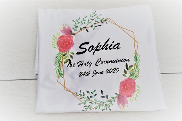 Personalised Communion Satin Robe with flower wreath