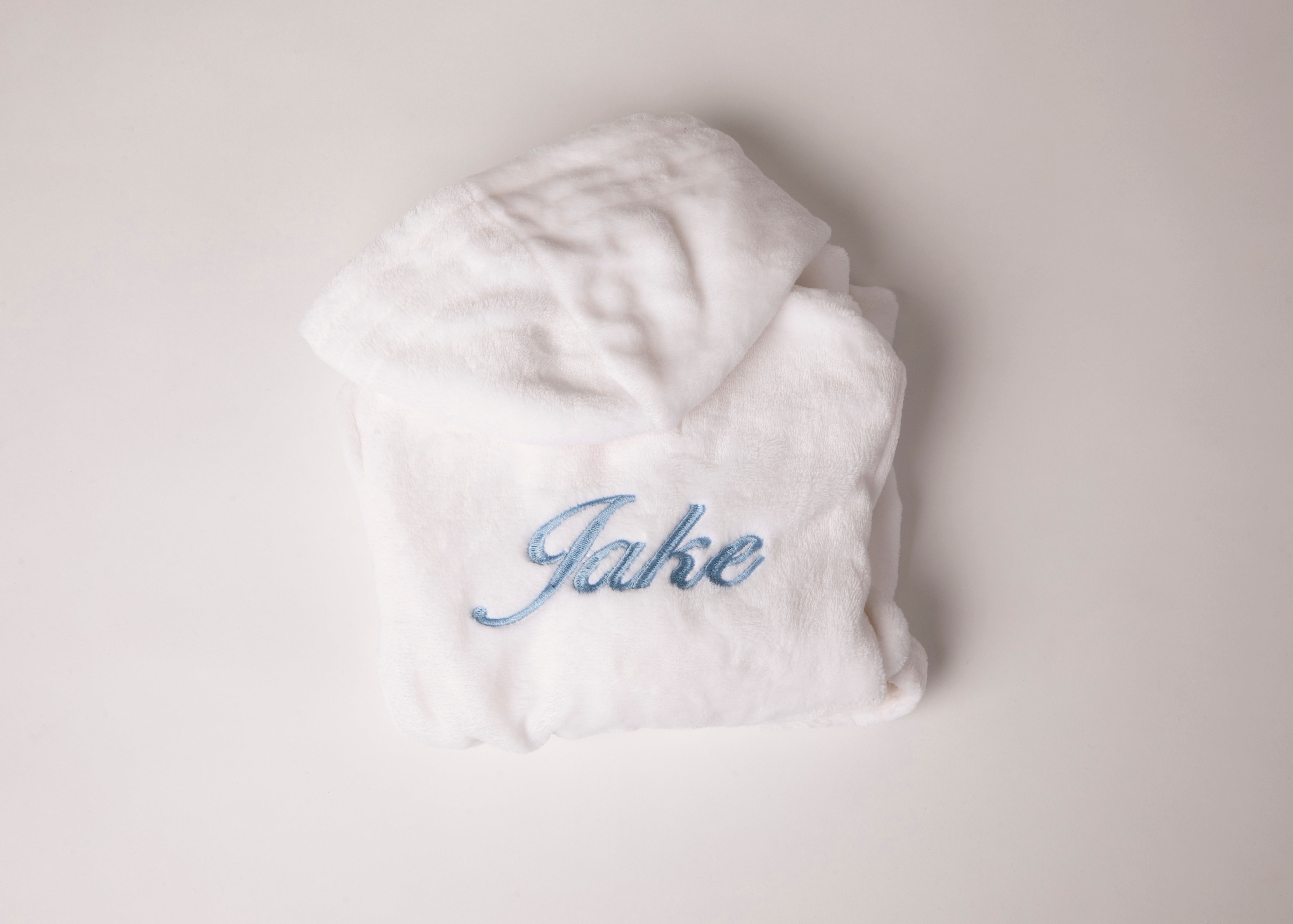 personalised white baby robe with baby blue embroidery- robes4you- UK