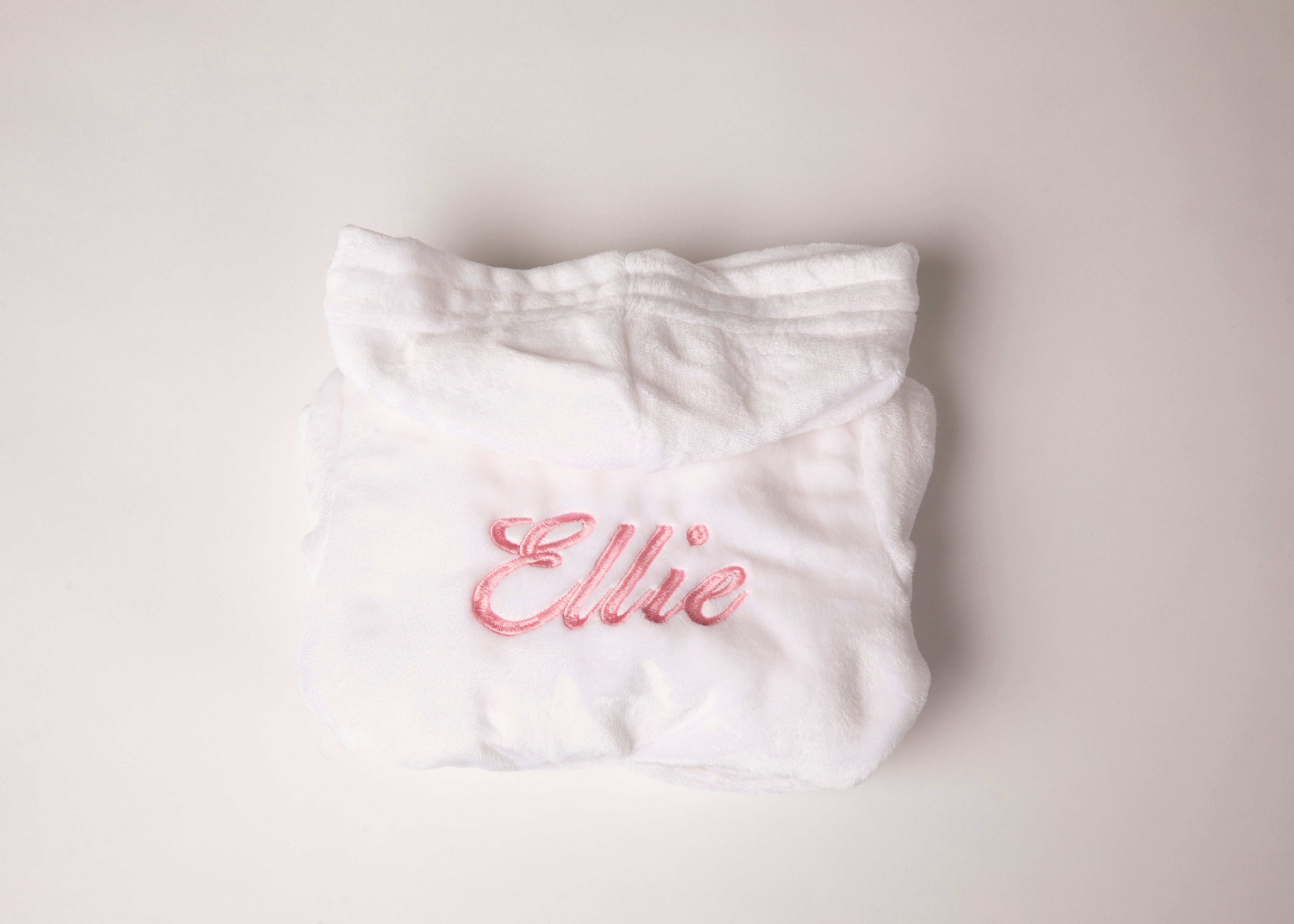 white fluffy baby robe with baby pink embroidery-robes4you-baby gift-UK