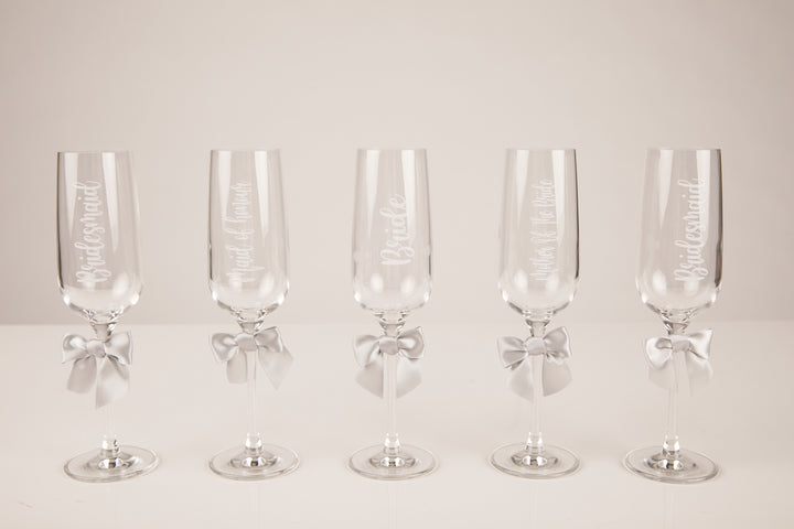 Personalised grey bridesmaid flutes -robes4you 