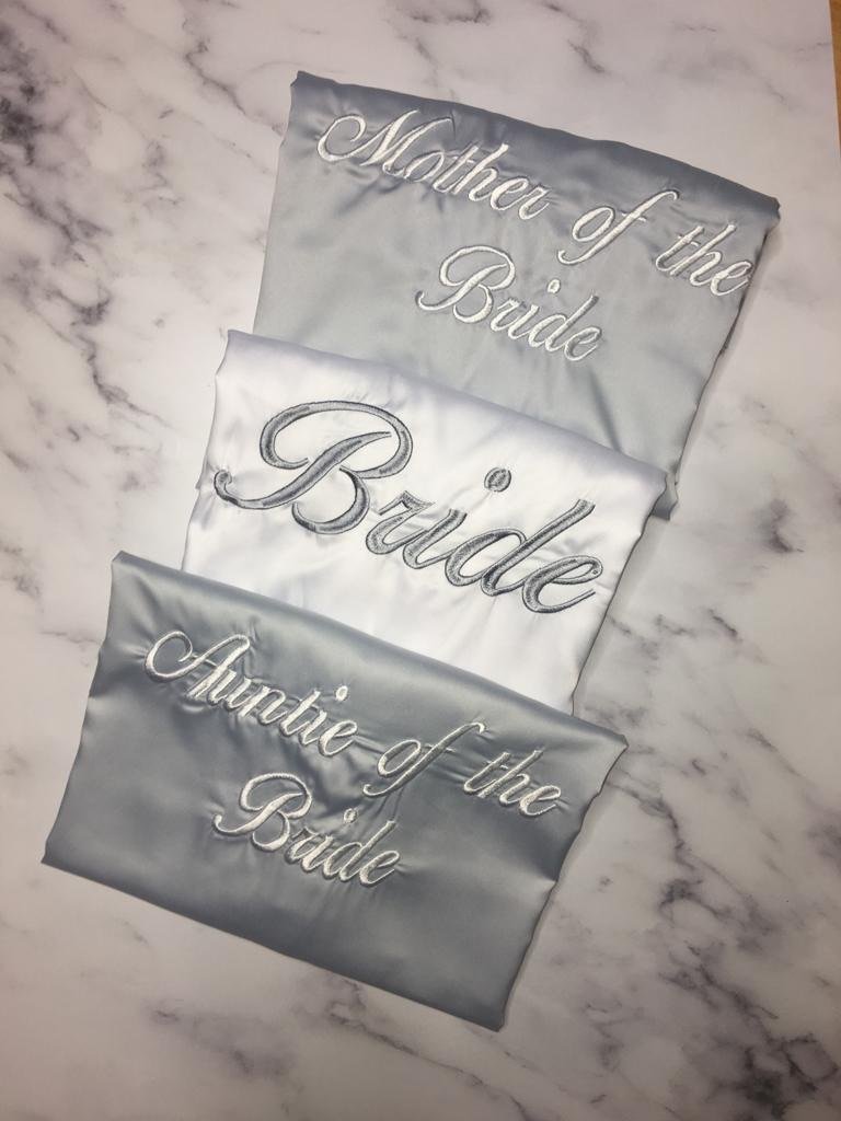 Grey and white personalised bridal satin robes-robes4you 