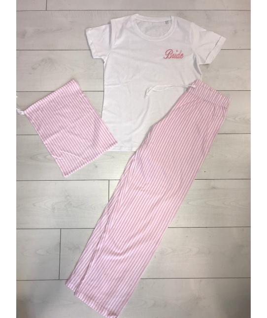 Personalised Bridal pyjamas - pink and white stripes - Robes 4 You