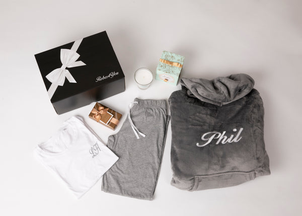 Luxurious Soft Fluffy Oversized Ladies Hoodie with Cotton Long Pyjamas white chocolates and candlepresented in a gift box