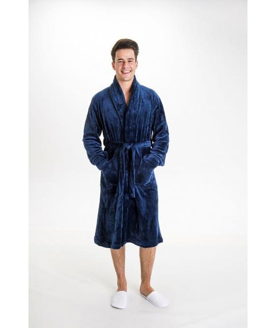 Luxurious Fluffy Navy Mens Robe - Robes4You- Personalised robes-uk