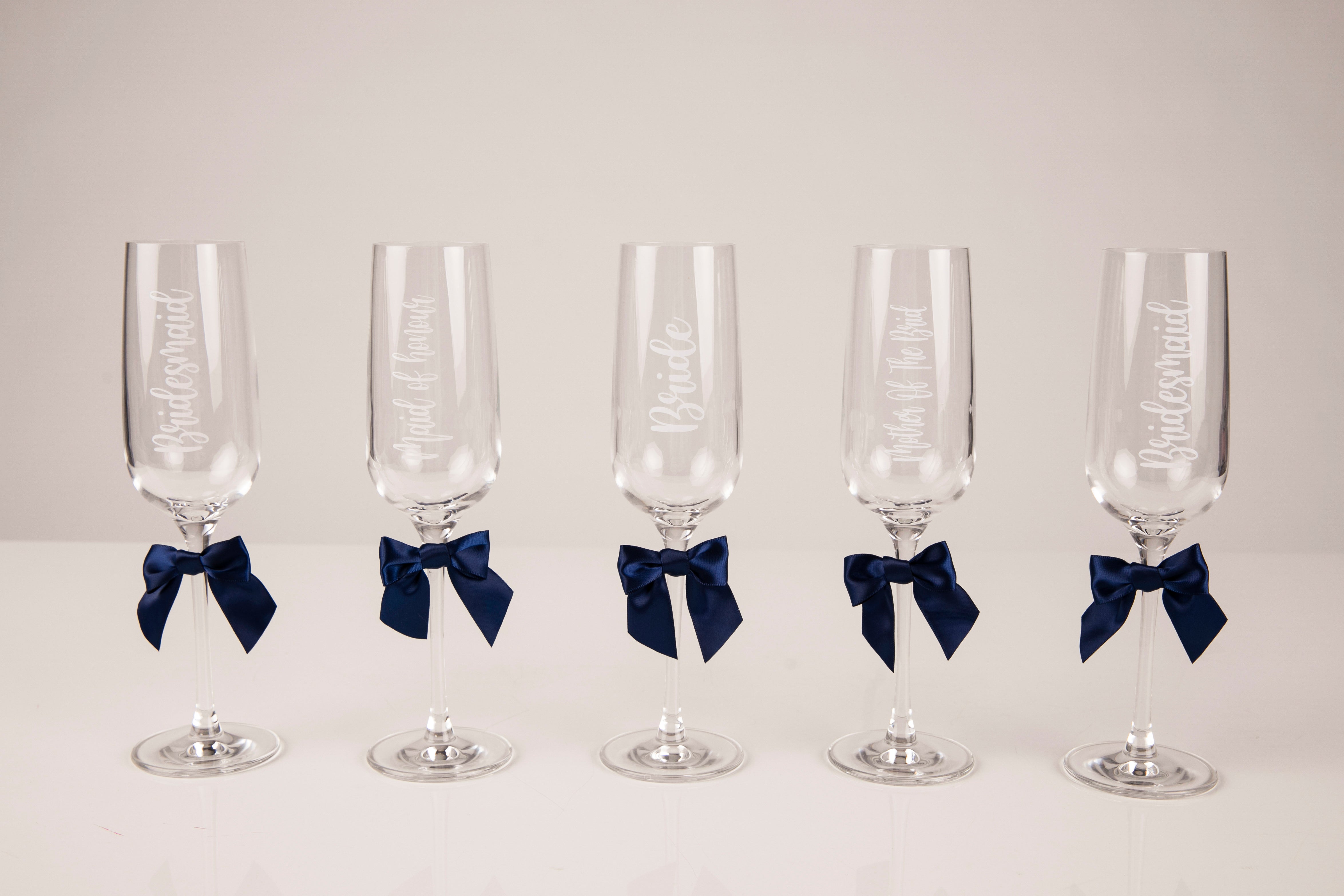 Personalised navy bridesmaid flutes -robes4you 