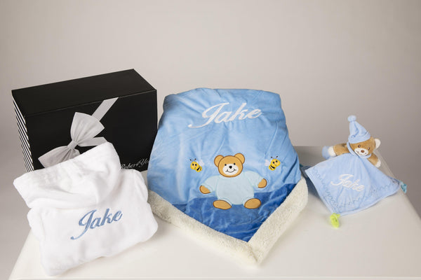 White Robe Embroidered with Blanket & Comforter and gift box