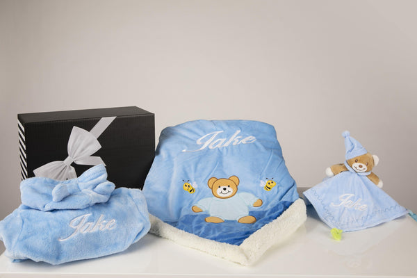 Baby Blue Robe Embroidered with Blanket & Comforter and gift box