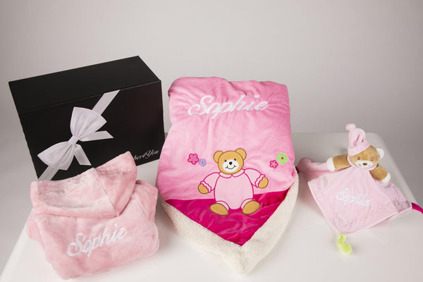 Baby Pink Robe Embroidered with Blanket & Comforter and gift box