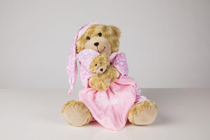 Baby girl gift - Large Teddy with personalised detachable comforter