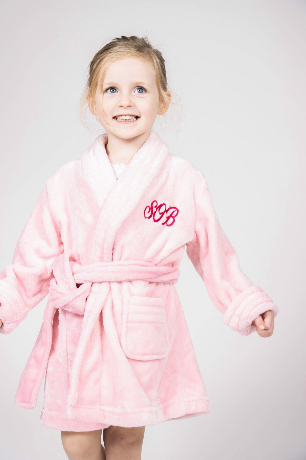 Childrens Personalised Baby Pink hooded Robe