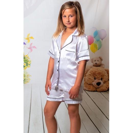 Short satin Communion or  Confirmation  Pjs with floral wreath