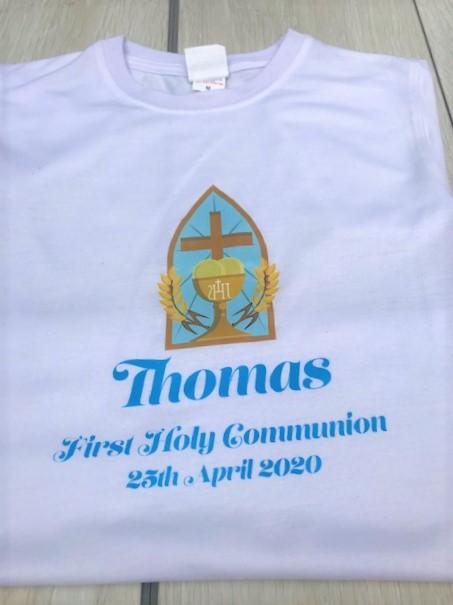 First Holy Communion Personalised T-Shirt Boy with chalic